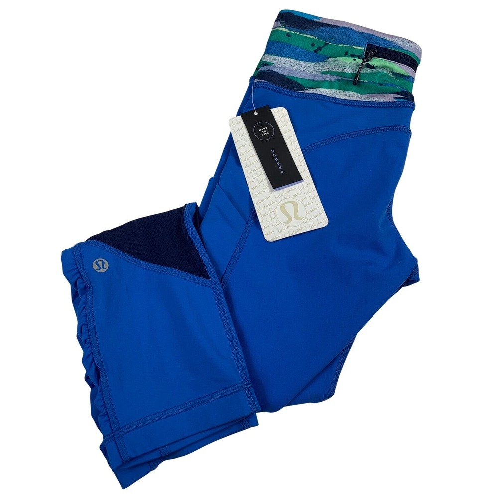 Lululemon Speed Crop Blue Luxtreme Mesh Running Leggings LW6HELS Size 4 NWT